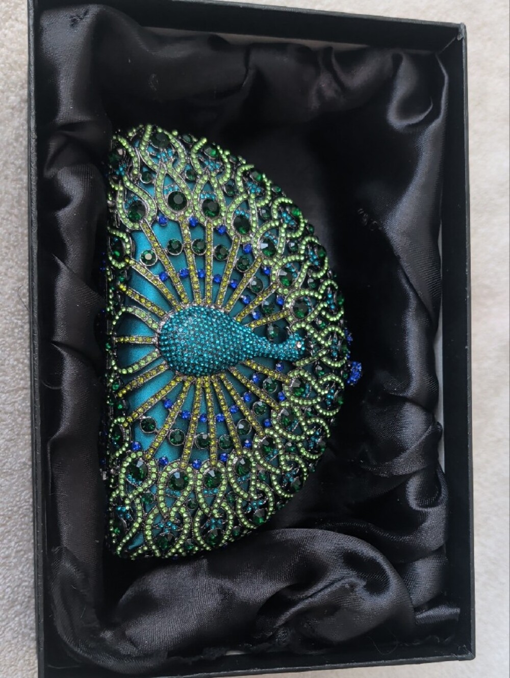 Natasha Couture Blue Peacock Crystal Rhinestone Evening Clutch Minaudière Bag - Picture 15 of 15